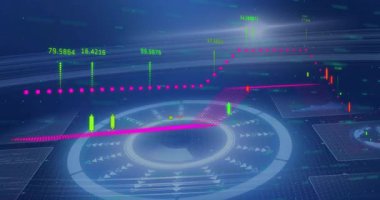 Sanal uzayda veri grafiklerini gösteren gelecekteki dijital arayüzün animasyonu. Teknoloji, yenilik, analitik, gelecek, görselleştirme