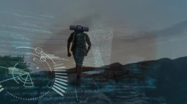 Klavye üzerinde dalgıç silueti, animasyon teknolojisiyle dijital verileri araştırıyor. yenilik, keşif, daldırma, fütüristik, sanal