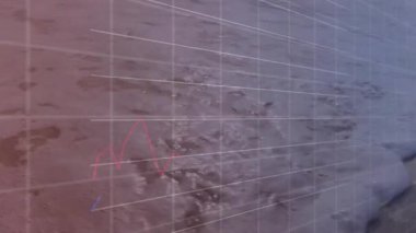 Finansal grafik çizgilerinin animasyonu ve ay yüzeyindeki veri yüzdeleri. Finans, istatistik, ekonomi, dış alan, analiz, fütüristik