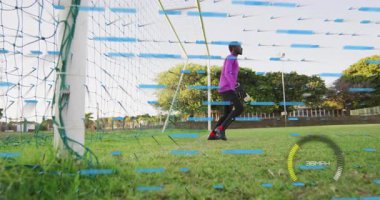 Kalecilik pratiği, sahada animasyon verisi olan futbolcu. Spor, eğitim, atlet, teknoloji, analiz