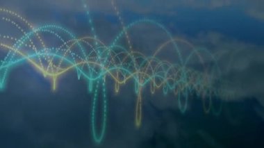 Renkli dalga desenlerinin animasyonu göl manzarası üzerinde karmaşık tasarımlar oluşturuyor. Özet, hareket