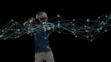 Futbol oynuyor, Amerikan oyuncu ağ bağlantılarının dijital animasyonunu yapıyor. teknoloji, spor, atlet