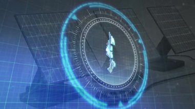 Güneş panelleri üzerindeki bulut hesaplama sembolünün fütüristik arayüzdeki animasyonu. Teknoloji, yenilenebilir enerji, yenilik, dijital, ağ