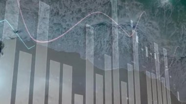 Finansal grafik animasyonu okyanus dalgaları üzerinde, piyasa dalgalanması kavramını gösteriyor. Maliye, yatırım, ekonomi, ticaret, dalgalanma, analiz