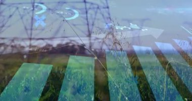 Finansal veriler ve rakamlar animasyonu kapsıyor. Enerji, finans, teknoloji, analitik, altyapı, ızgara