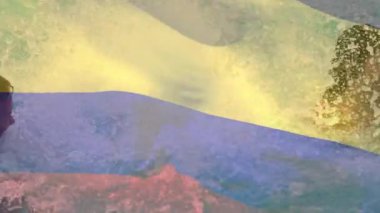 Renkli sularda yüzen, güneş ışığıyla çevrili bir adam canlı bir animasyon yaratıyor. enerji, açık hava, boş zaman, su, yaz zamanı