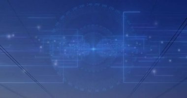 Alacakaranlık vakti parlayan dijital ağ animasyonlu elektrik hatları. Elektrik, teknoloji, altyapı, bağlantı, iletişim, yenilik