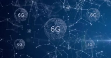 Birbirine bağlı küre ve ağ hatları 6G teknolojisi animasyonunu gösteriyor. yenilik, bağlantı, iletişim, dijital, küreselleşme, gelecek