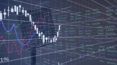 Yükselen eğilimleri, borsa grafiklerini ve yüzdeleri olan finansal verileri gösteriyor. Finans, yatırımlar, ekonomi, analitik, büyüme, iş