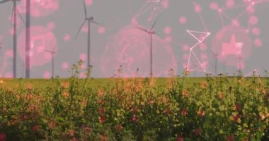 Rüzgâr türbinleri dijital dünya ve ağ bağlantıları alanlarında. Yenilenebilir enerji, teknoloji, sürdürülebilirlik, çevre, yenilik