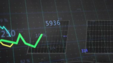 Yeşil çizgi grafiğinin animasyonu, güneş panelleri olan ızgaranın% 65 'ini gösteriyor. Sürdürülebilirlik, yenilenebilirlik, enerji, çevre dostu, büyüme, istatistik
