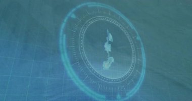 Fütürist dijital animasyonda parlayan mavi aksanlı dairesel elementler. teknoloji, siber