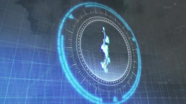 Şebeke arka plan animasyonuyla dijital arayüzde mavi holografik elementler döndürülüyor. Teknoloji, fütürist, hologram, sanal, siber, yenilik