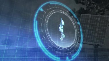 Güneş paneli arka planında dijital animasyondaki dairesel elementleri döndürüyor. yenilenebilir, teknoloji, güneş enerjisi, gelecek, hareket grafikleri, sürdürülebilirlik