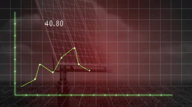 Okuldaki güneş paneli arka planında dalgalanan yeşil çizgi grafiği animasyonu. istatistik, veri, güneş enerjisi, eğitim, sürdürülebilirlik, yenilenebilir