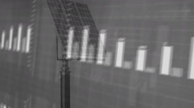 Güneş paneli verimliliğini analiz eden animasyon, çubuk grafikleri ve veri grafikleri yükleniyor. analitik, yenilenebilir, enerji, teknoloji, yenilik, sürdürülebilirlik