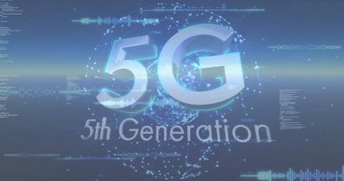 Izgara üzerinde 5G mobil ağ, veri işleme ve bağlantı ağının resmi. küresel bağlantılar, veri işleme ve dijital arayüz konsepti dijital olarak oluşturulmuş resim.