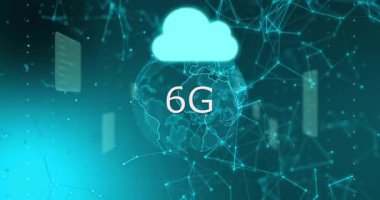 Dijital ağda bulut ve küreyle birlikte 6G teknolojisi kavramının animasyonu. communication, innovation, connectivity, cloud computing, global, futuristic