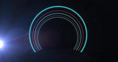 Neon kemerleri karanlık uzayda ışık saçan animasyon tüneli etkisi yaratıyor. Aydınlanma, fütüristik, ışık, soyut