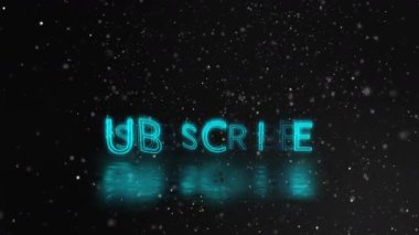 Koyu arkaplan üzerine kar taneleri düşen parlak SUBSCRIBE metninin animasyonu. kış, şenlikli, dijital, abone düğmesi, kar yağışı, tatil