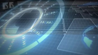 Fütürist veri akışını gösteren oklarla ve çizgilerle dijital ızgaranın animasyonu. Teknoloji, siber, matris, ağ, yenilik, soyut