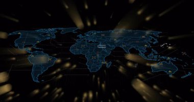 Dijital veri noktaları ve ağ bağlantıları olan dünya haritası animasyonu. Global, teknoloji, siber uzay, yenilik, iletişim