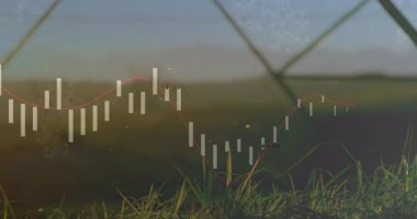 Borsa, çim ve uzak dağlarla manzarayı canlandırıyor. Finans, büyüme, yatırım, doğa, ekonomi, veri