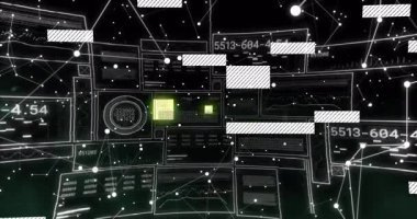 Karanlık arkaplan üzerinde veri grafikleriyle gelecekteki dijital arayüzün animasyonu. teknoloji, analitik, yenilik, soyut, bilim