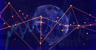 Dijital arkaplan üzerinde bağlantılar ve veri işleme animasyonu ağı. Teknoloji, küresel, bağlantı, iletişim, fütürist, internet
