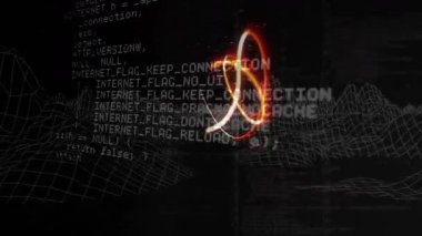 Dijital ızgara animasyon arka planında parlayan çizgiler ve matematiksel denklemler. Teknoloji, fütüristik, soyut, veri, bilim, yenilik