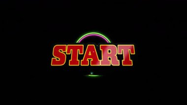 Siyah zemin üzerinde kalın START metni bulunan renkli neon çemberin animasyonu. canlı, ışıltılı, dijital, fütürist, parlak, işaret