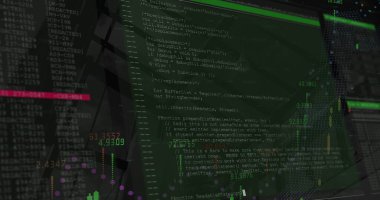 Modern bina üzerindeki ekranlarda finansal veri işleme resmi. küresel bağlantılar ve dijital arayüz konsepti dijital olarak oluşturulmuş görüntü.