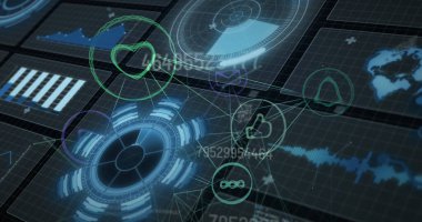 Dijital ekranların veri işleme üzerinden bağlantı ağının resmi. küresel bağlantılar, veri işleme ve dijital arayüz kavramı.