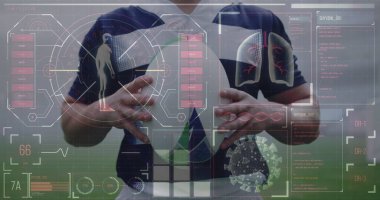 Rugby topunu tutan kişi, dijital sağlık verileri üst üste koyup teknolojiye odaklanıyor. Spor, atlet, yenilik, fitness, analitik, performans