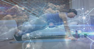 Kafkas kadınlarının evlerinde gökyüzündeki bulutlara karşı egzersiz yapmaları ile ilgili bağlantılar. Spor, spor ve teknoloji konsepti