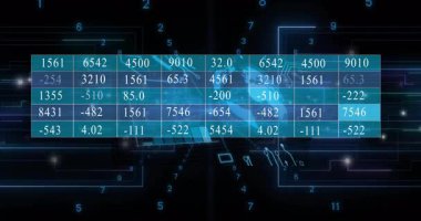 Mavi ve siyah teknolojili dijital veri tablosunun animasyonu. Teknoloji, gelecek, matris, siber uzay, analitik, sanal