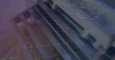 Kayalık manzaralar, okuldaki finansal veri grafikleri ve grafiklerinin animasyonu. Finans, analitik, eğitim, teknoloji, veri görselleştirme, ekonomi