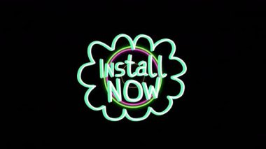Neon Green Install Now çiçek kenarlı animasyon tarzı metin. Grafik, dijital, animasyon, canlı, canlı, dekoratif