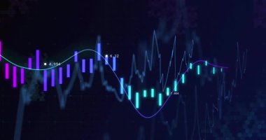 Finansal veriler canlandırılıyor, ekranda parlayan çizgi göstergeleriyle dalgalanan grafikler. Finans, veri analizi, borsa, görselleştirme, teknoloji, bilgi