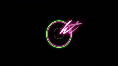 Siyah arka planda yeşil çember animasyonuyla parlayan neon pembe dövüş metni. canlı, dijital, tasarım, fütürist, teknoloji