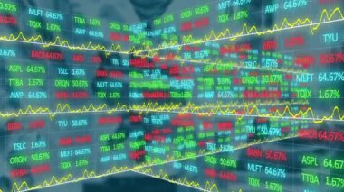 Animasyon ekranında rengarenk kalp sembolleri olan borsa grafikleri dalgalanıyor. Finans, yatırım, borsa, ticaret, ticaret, ekonomi