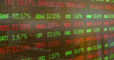 Dalgalanan yüzdeleri gösteren elektronik pano borsa verilerini gösteriyor. Maliye, ticaret, hisse senedi, yatırım, ekonomi, analitik