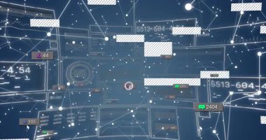 Görüntülenen ağ bağlantılarıyla dijital arayüz üzerinden veri işleme animasyonu. Teknoloji, gelecek, iletişim.