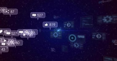 Fütürist teknoloji arka planında animasyon içeren dijital bildirimler. yenilik, veri, iletişim, arayüz, modern