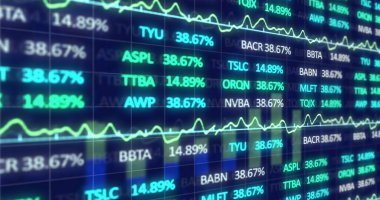 Finansal veri işleme ve istatistiklerin resmi. Küresel iş, veri işleme ve dijital olarak oluşturulmuş görüntü konsepti.