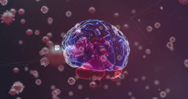 İnsan beyninin döndüğü covid 19 hücrenin görüntüsü. küresel covid 19 salgın konsepti dijital olarak oluşturulmuş görüntü.