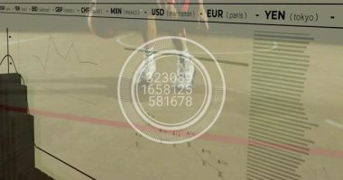 Basketbolcu finansal veriler ve döviz kurları animasyonları üzerine salyalarını akıtıyor. Finans, spor, yatırım, borsa, atletizm, teknoloji