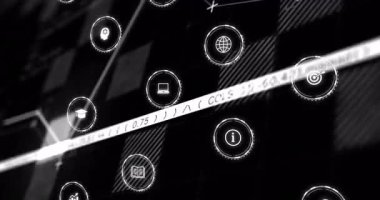 Simgeler ve kodlarla dijital arayüzün animasyonu, teknoloji ve veri sergileniyor. kodlama, yenilik, programlama, yazılım, fütürist, bağlantı