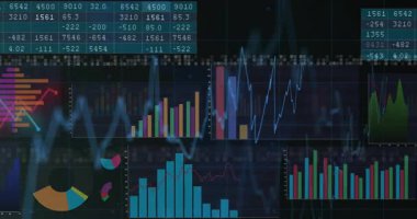 Değişen pazar eğilimleri, finansal veri tabloları ve grafiklerinin canlandırılması. Finans, ekonomi, yatırım, analitik, borsa, veri görselleştirme