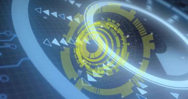 Geometrik şekilli animasyon ve geleceksel tasarımda dinamik veri görselleştirmesi. soyut, dijital, teknoloji, yenilik, analitik, arayüz